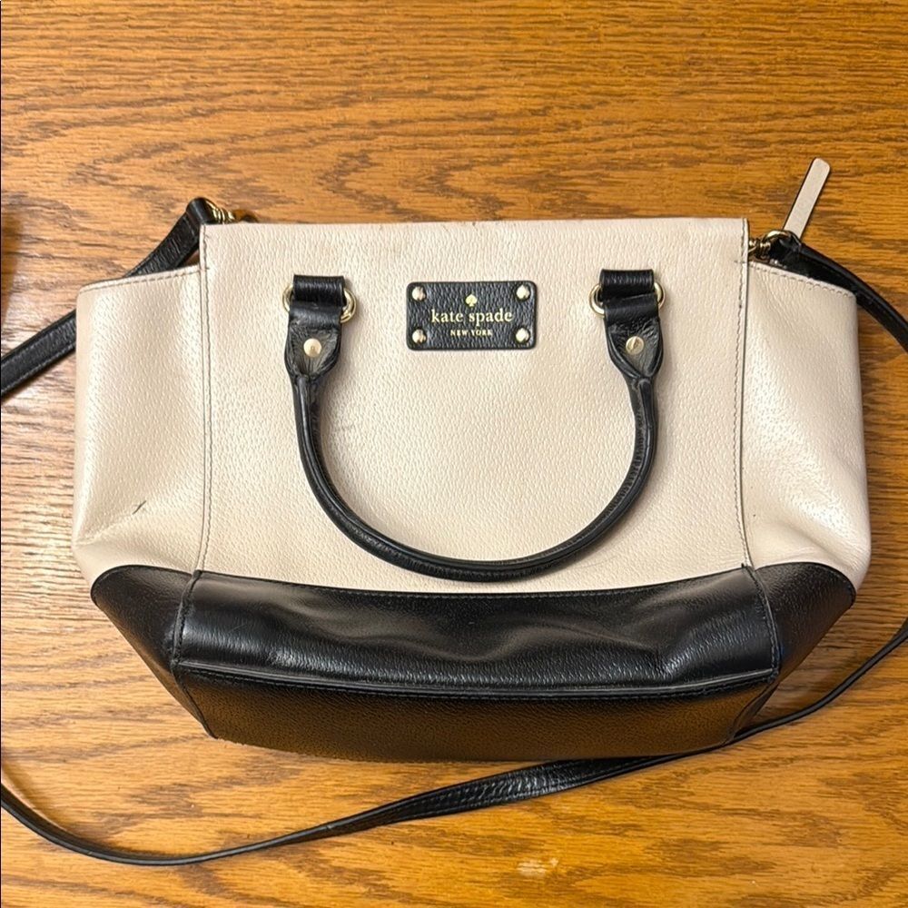Kate Spade Black and Cream Satchel with Structured Handles